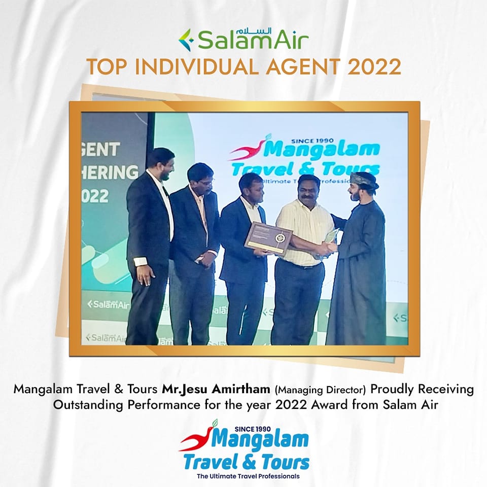 Salam Air, being recognized us the Top Individual Agent 2022